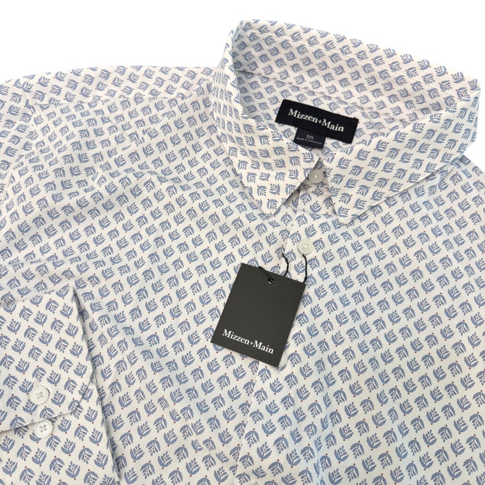 Mizzen+Main Monaco LS Dress Shirt XXL Trim‎ White Fern Geo 1WS-1649 Mens New